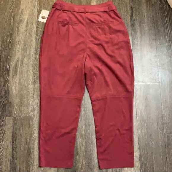 Free People Nightfall Vegan Suede Paper Bag Crop Pants Queen Pomegranate Sz 14 - Picture 6 of 14